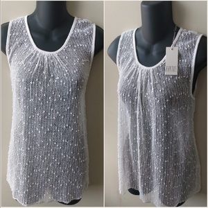 Kaktus Crocheted Lace Net Sequin Sleeveless Top